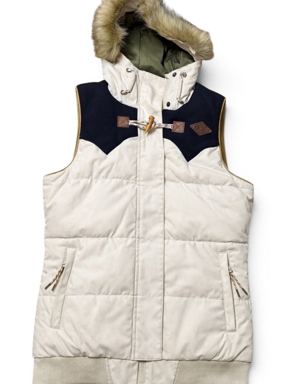Picture Organic Holly Puffer Vest Cream‎ Hooded Toggle Snap Zip Small